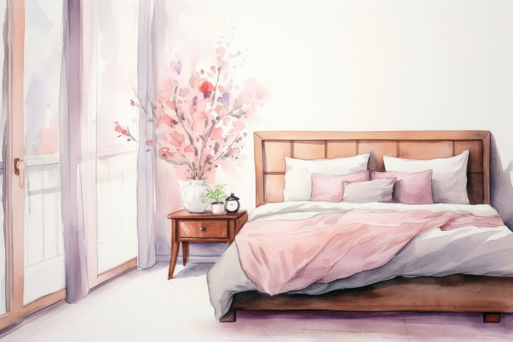 Bedroom furniture pillow flower. AI generated Image by rawpixel.