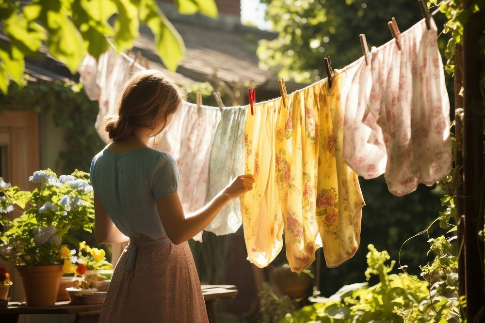 Laundry outdoors sunlight hanging. AI generated Image by rawpixel.