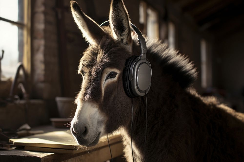 Headphones donkey mammal animal. AI generated Image by rawpixel.