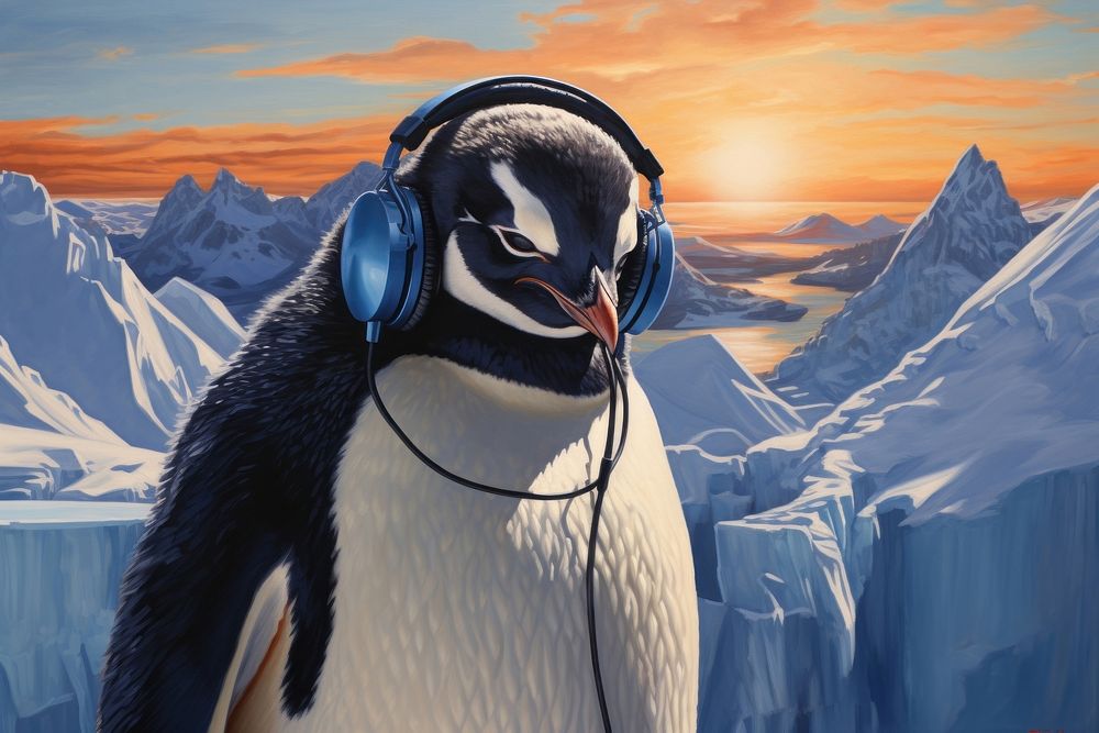 Headphones penguin headset snow. AI generated Image by rawpixel.