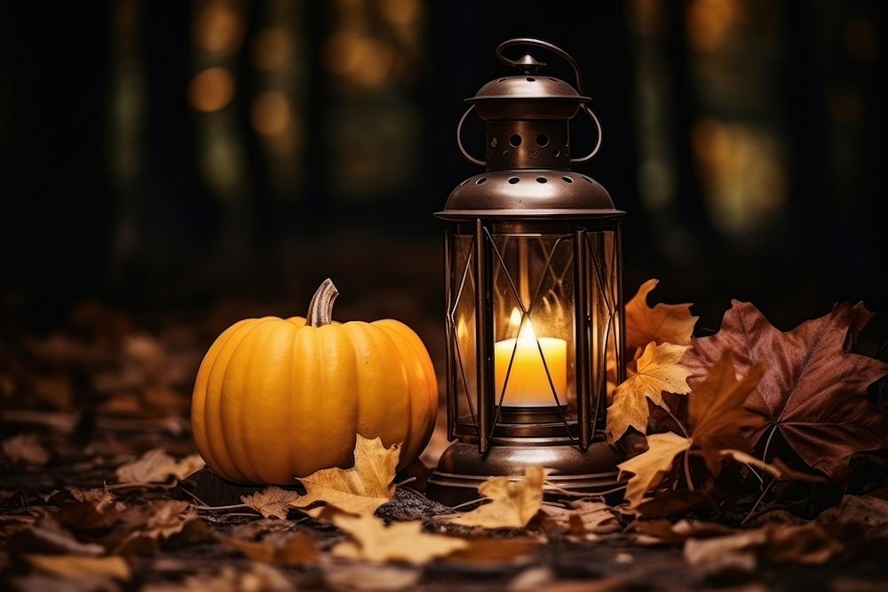 Lantern autumn pumpkin candle. AI generated Image by rawpixel.