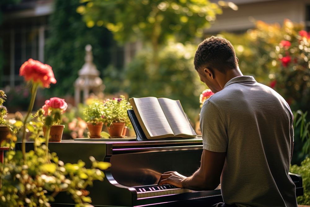 Piano music musician outdoors. AI generated Image by rawpixel.
