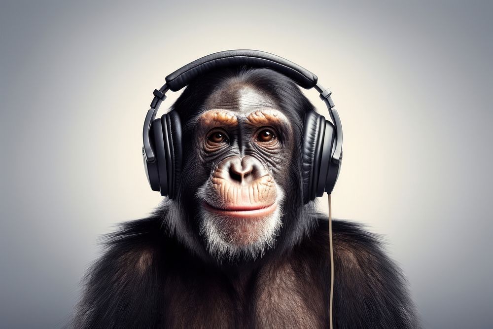 Headphones chimpanzee headset monkey. AI generated Image by rawpixel.