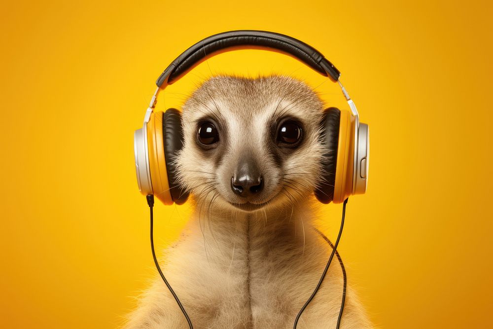 Headphones wildlife meerkat headset. AI generated Image by rawpixel.
