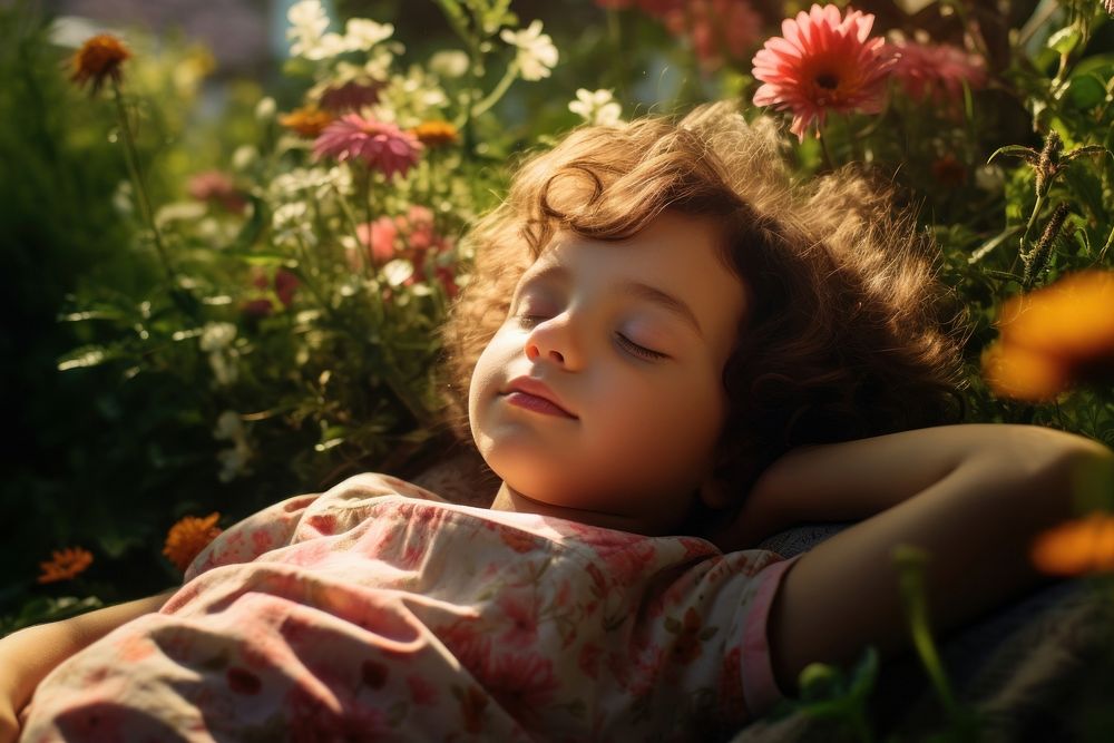 Child photography innocence sleeping. AI generated Image by rawpixel.