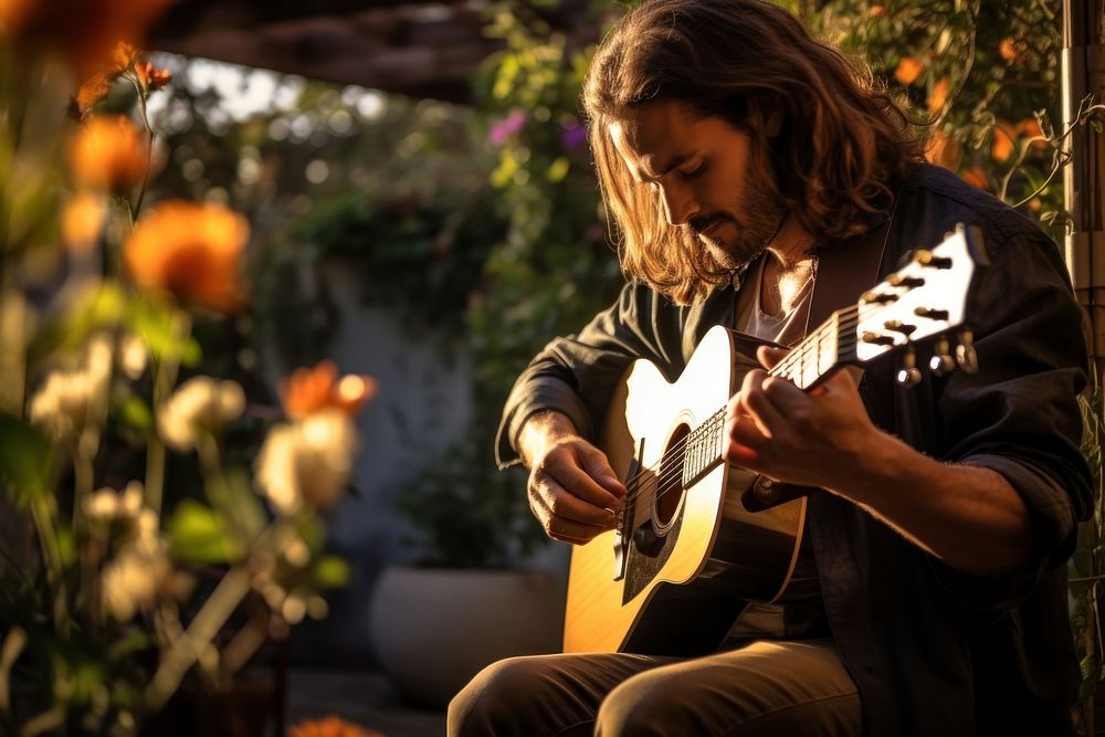 Guitar music musician outdoors. 