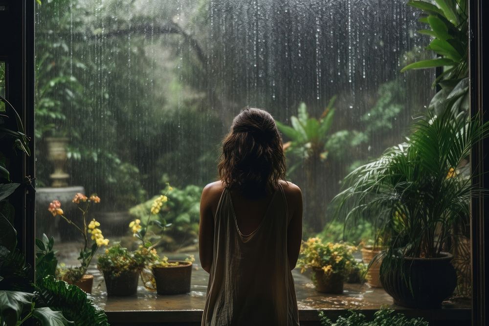 Rain outdoors nature window. AI generated Image by rawpixel.