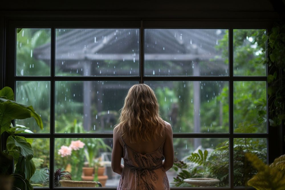 Window garden rain outdoors. AI generated Image by rawpixel.