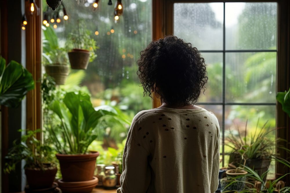 Window plant rain back. AI generated Image by rawpixel.