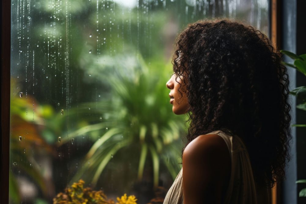 Rain window adult woman. AI generated Image by rawpixel.
