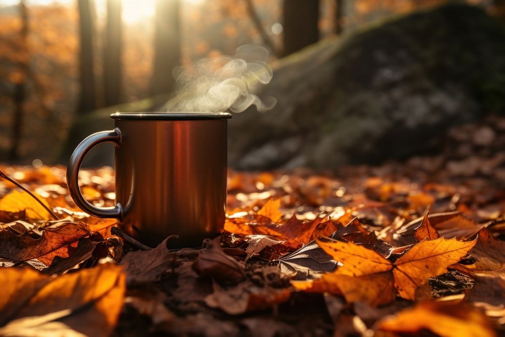 Autumn leaf mug coffee. 