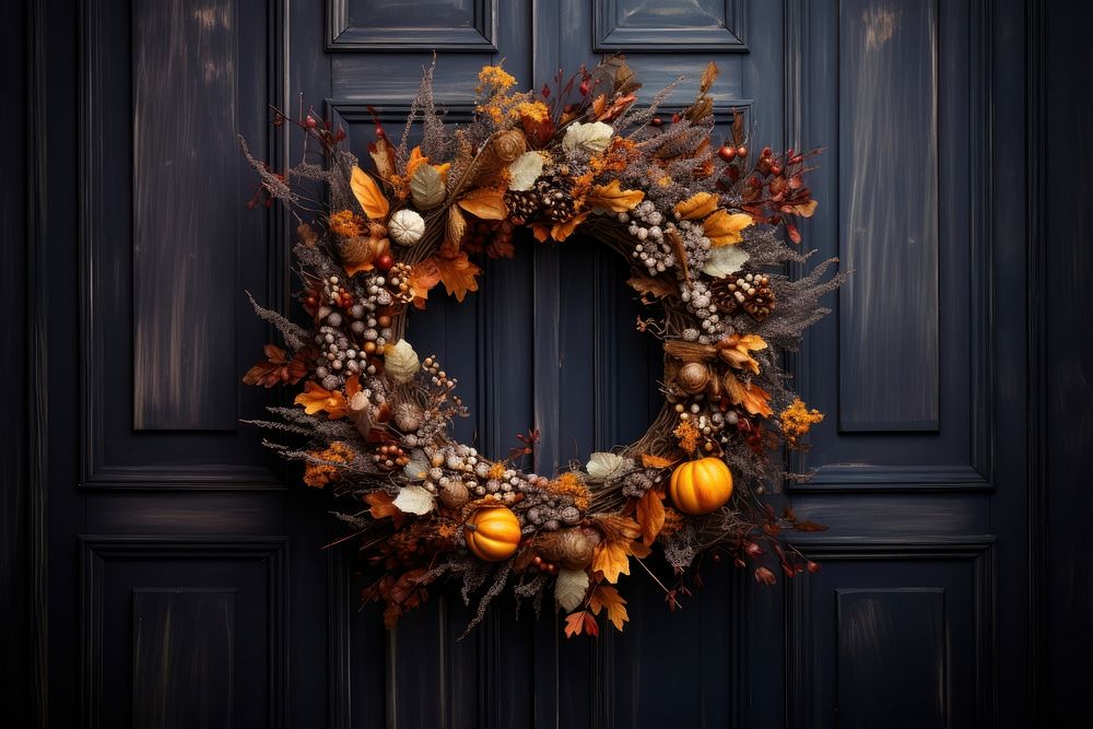 Wreath christmas autumn leaf. AI generated Image by rawpixel.