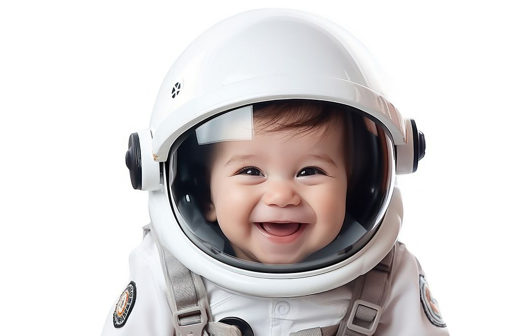 Astronaut helmet baby smiling. AI generated Image by rawpixel.