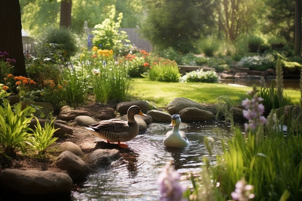 Backyard nature garden pond. AI generated Image by rawpixel.