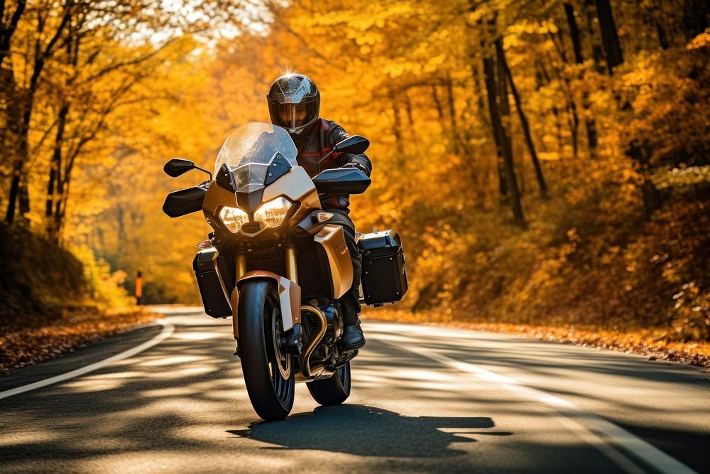 Motorcycle vehicle helmet autumn. AI generated Image by rawpixel.