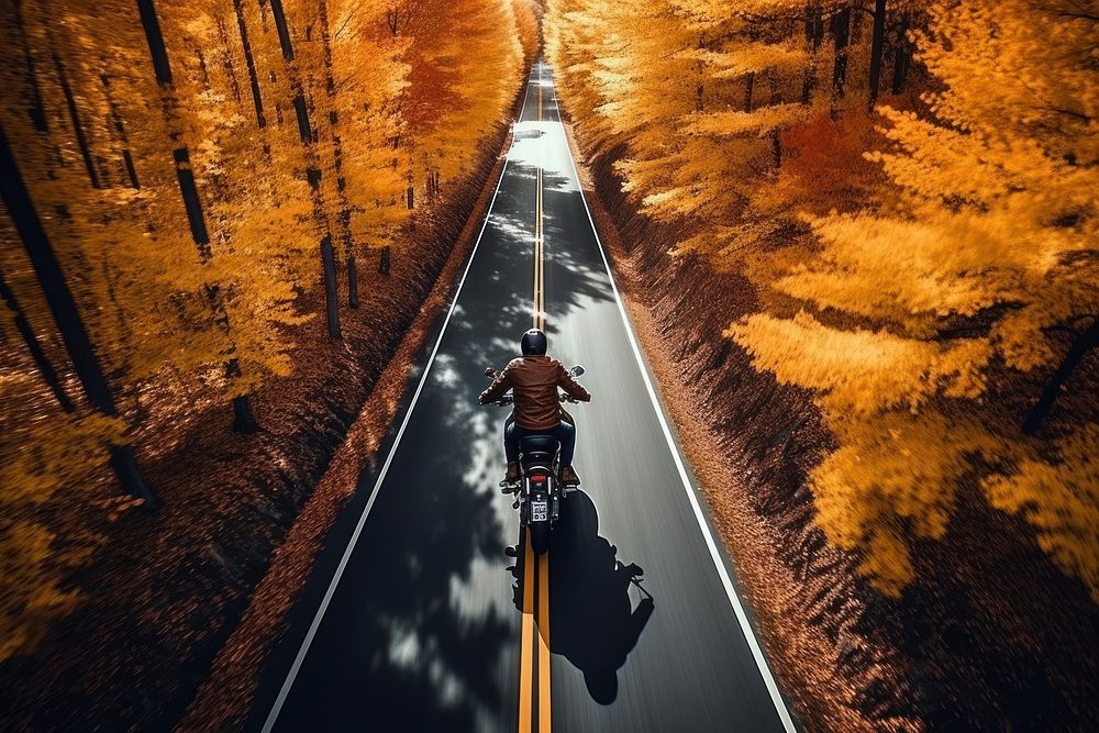 Motorcycle autumn vehicle bicycle. AI generated Image by rawpixel.