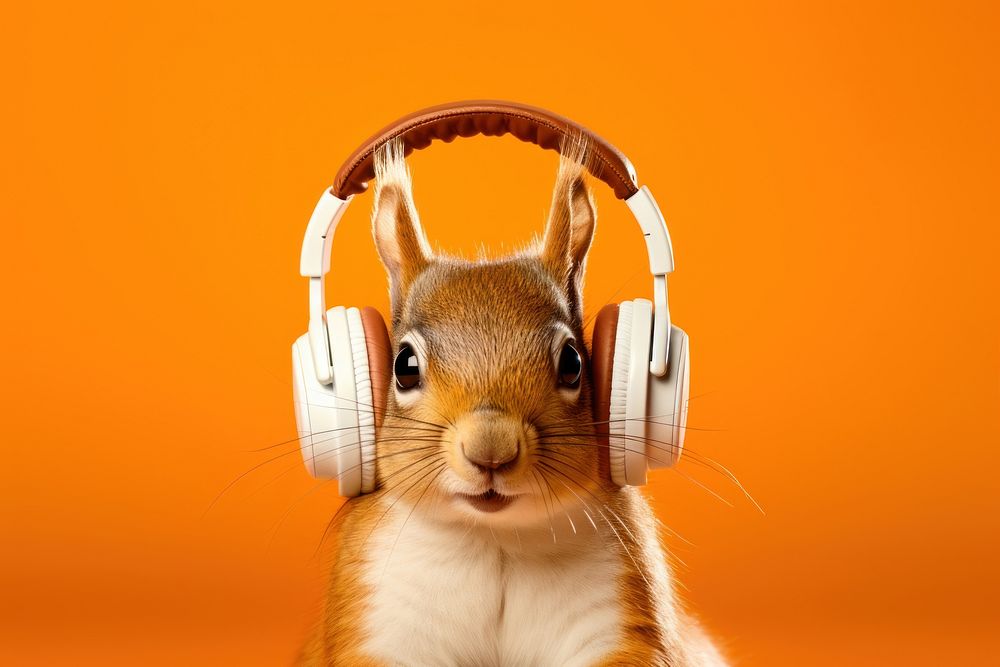 Headphones listening squirrel rodent. AI generated Image by rawpixel.
