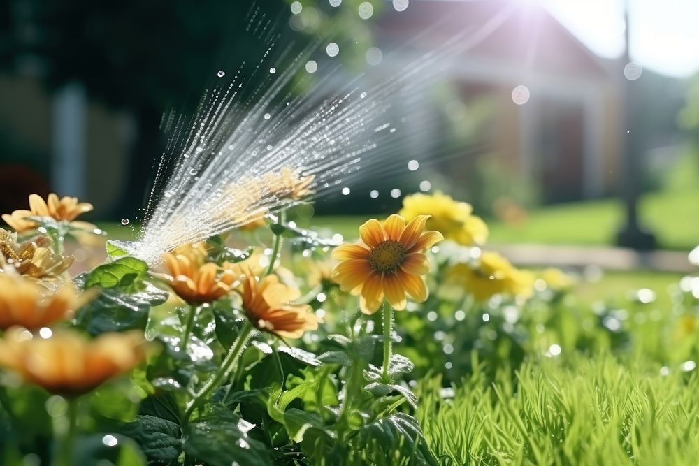 Sprinkler garden outdoors watering. AI generated Image by rawpixel.