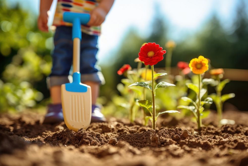 Garden child soil gardening. 