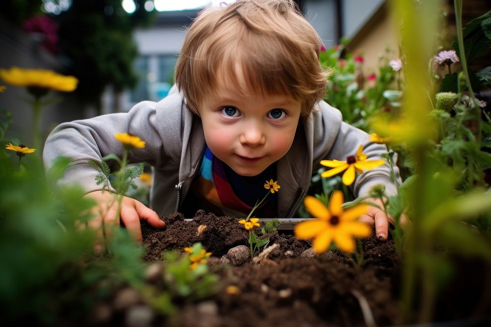 Garden child photography gardening. AI generated Image by rawpixel.