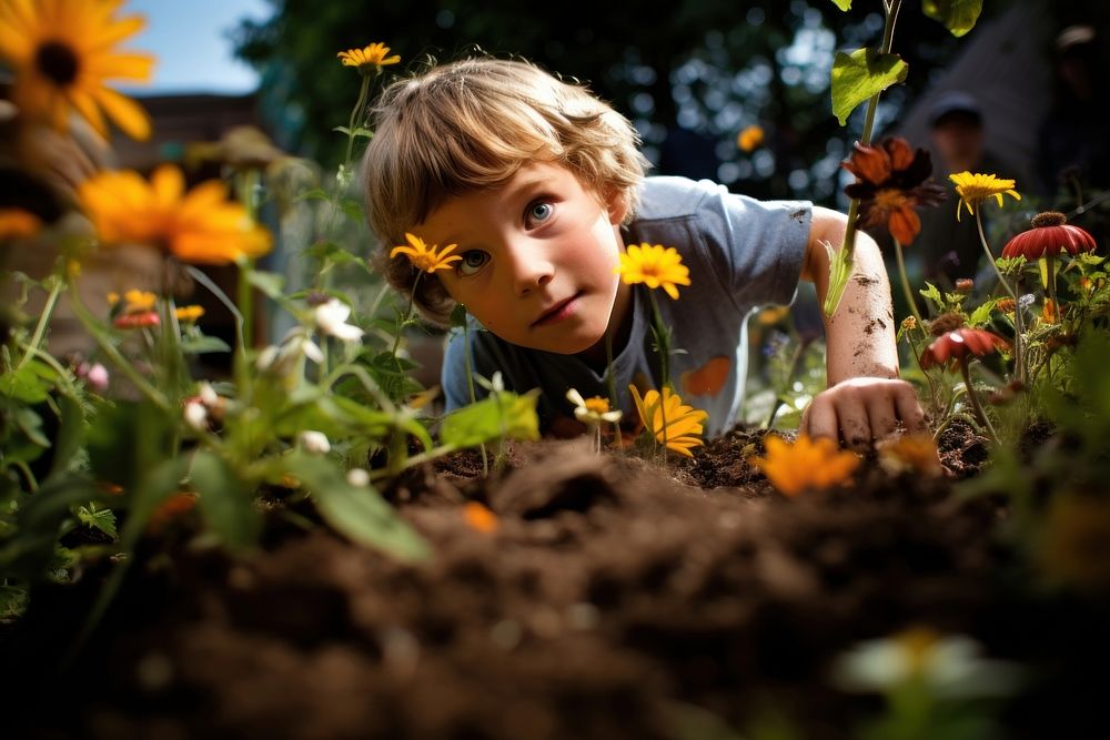 Flower garden plant child. 