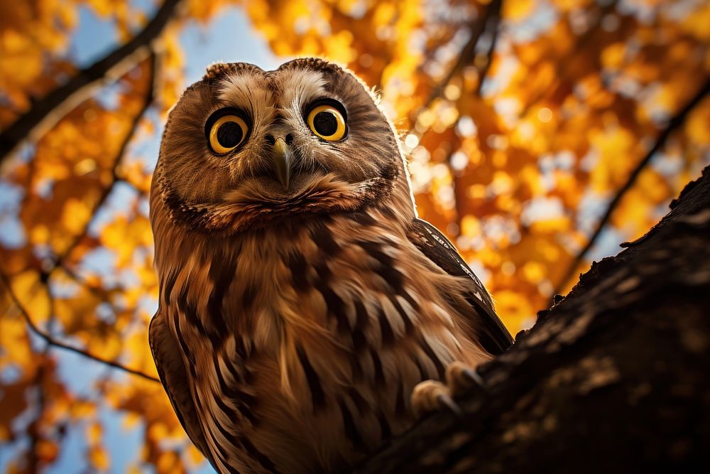Autumn owl animal branch. AI generated Image by rawpixel.