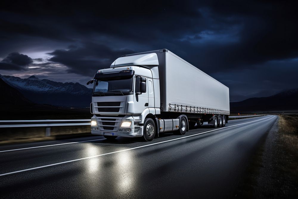 Vehicle truck night road. AI generated Image by rawpixel.
