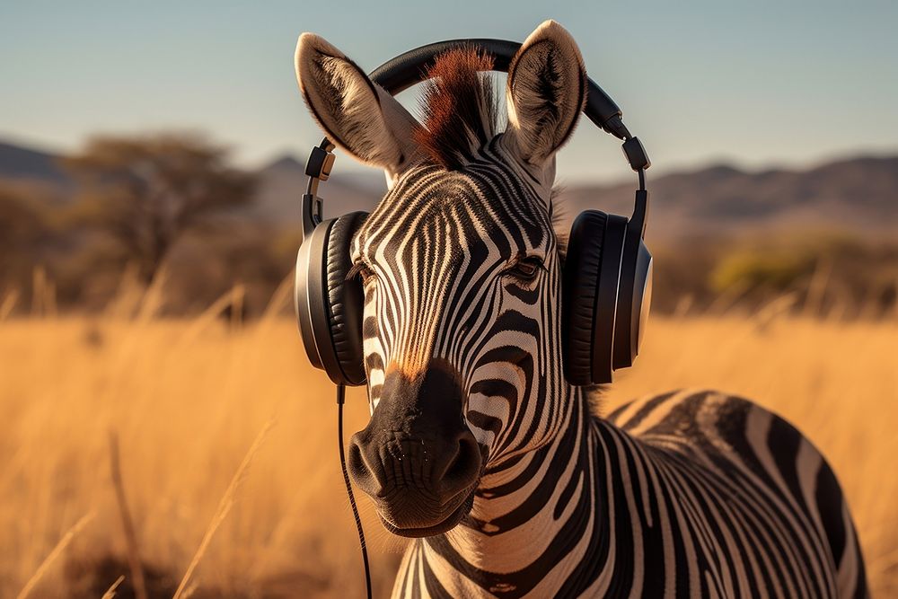 Headphones zebra wildlife outdoors. AI generated Image by rawpixel.