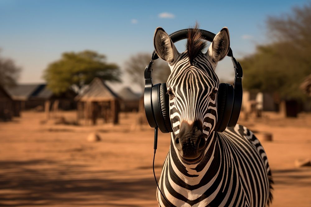 Zebra headphones wildlife outdoors. AI generated Image by rawpixel.