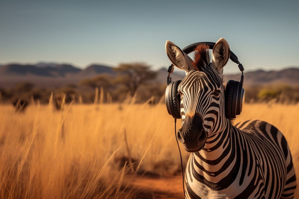 Zebra headphones wildlife outdoors. 