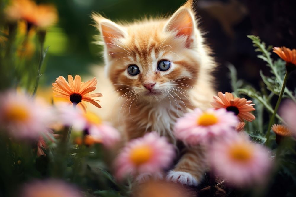Flower animal mammal kitten. AI generated Image by rawpixel.