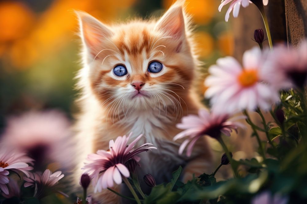 Flower animal mammal kitten. AI generated Image by rawpixel.