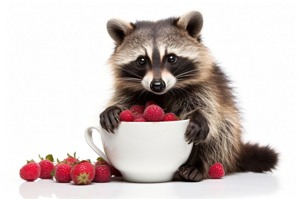 Raccoon fruit cup mammal. AI generated Image by rawpixel.