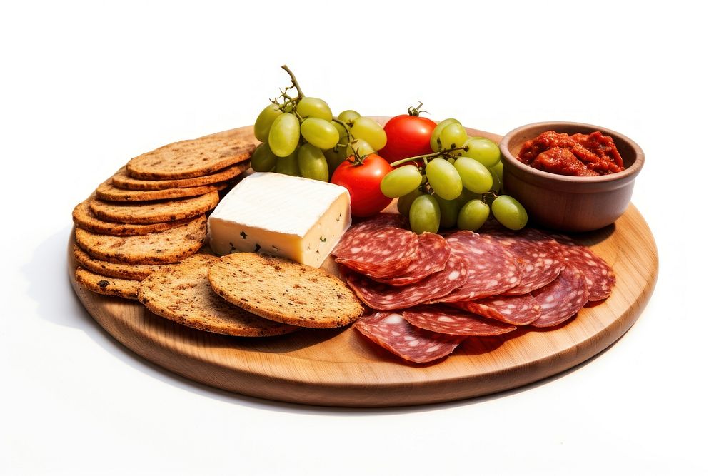 Cheese platter cracker tomato. AI generated Image by rawpixel.