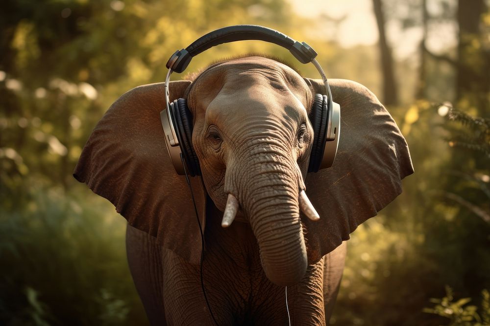 Headphones elephant wildlife headset. AI generated Image by rawpixel.