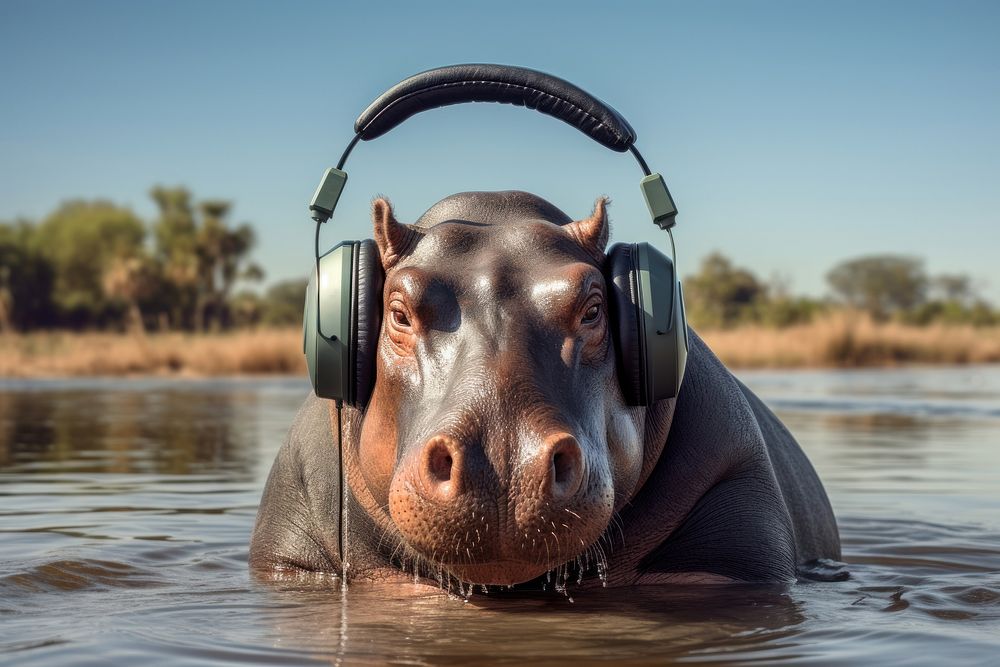 Hippopotamus headphones wildlife animal. 