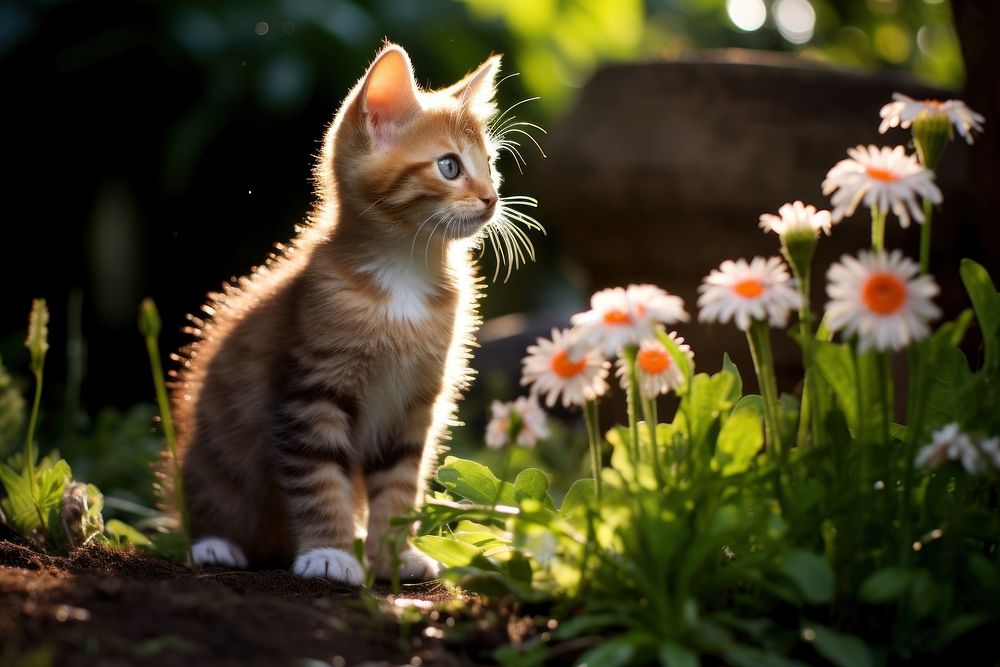 Kitten animal mammal flower. 