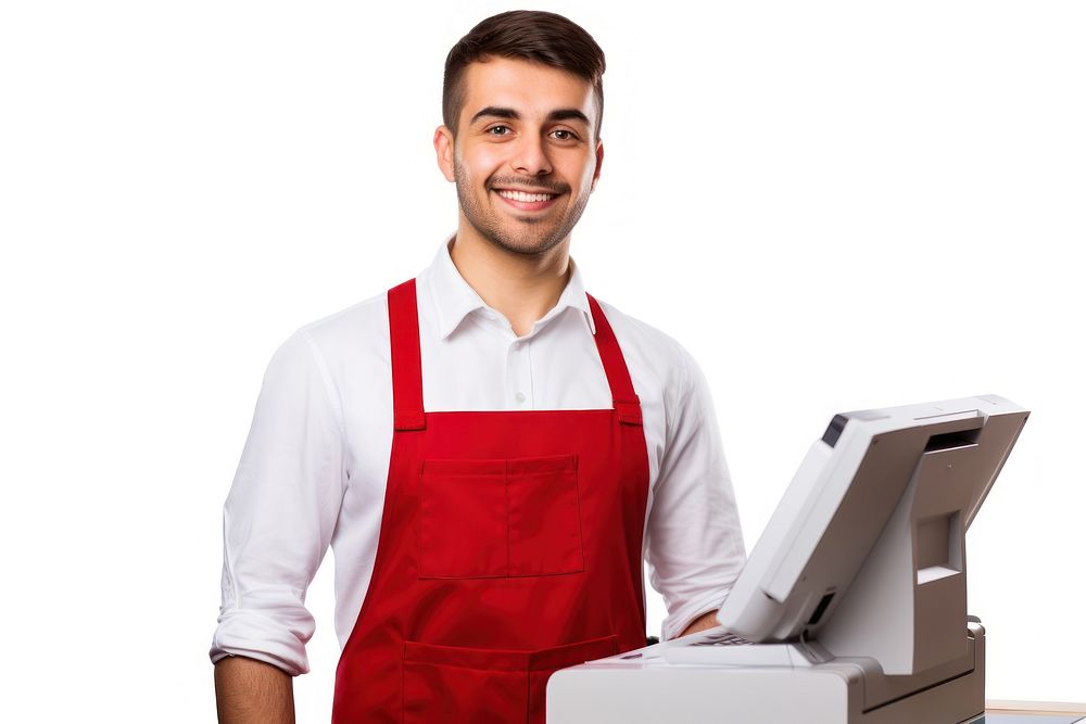 Adult apron man white background. AI generated Image by rawpixel.