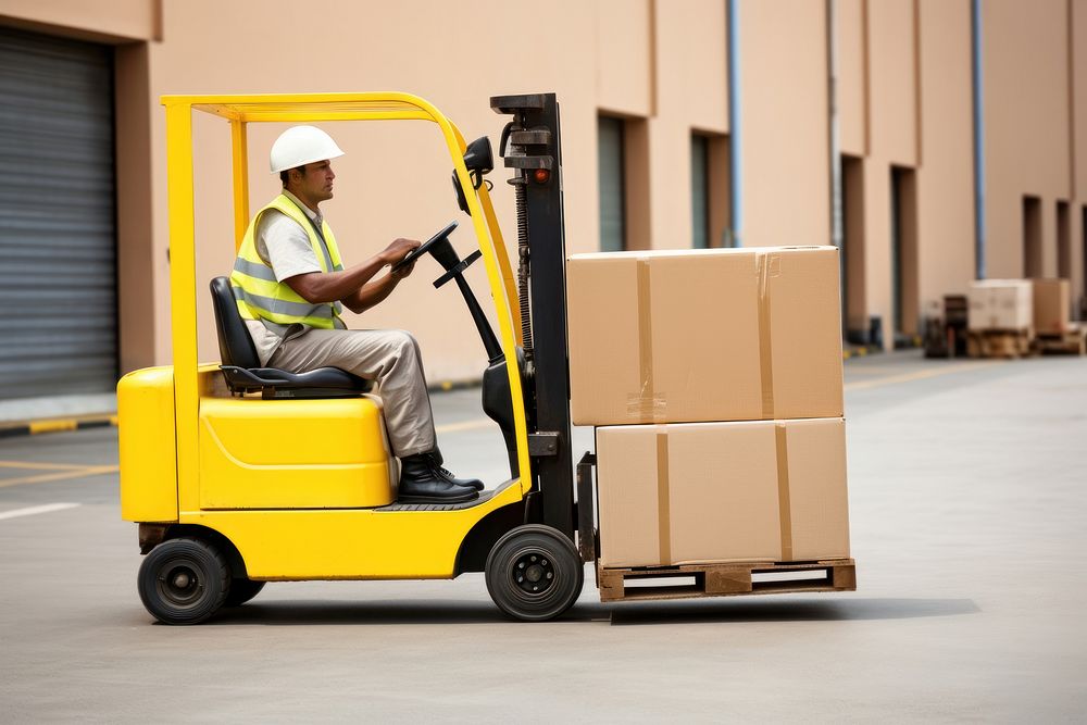 Box warehouse forklift vehicle. AI generated Image by rawpixel.