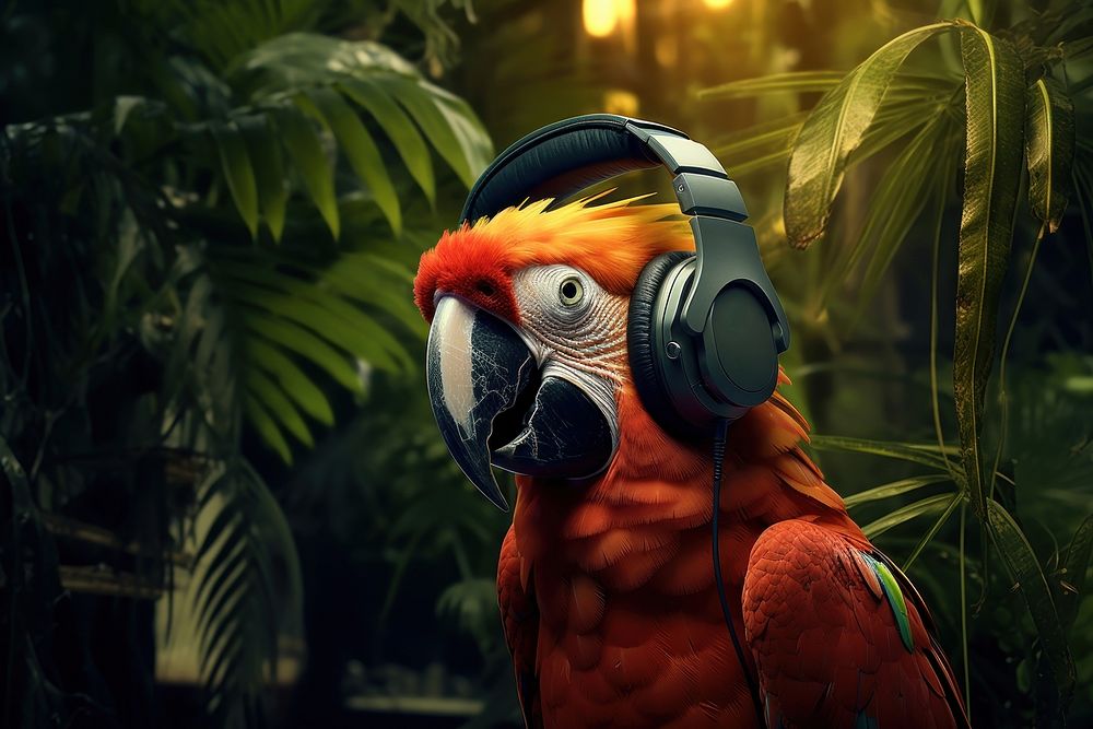 Parrot headphones bird technology. AI generated Image by rawpixel.