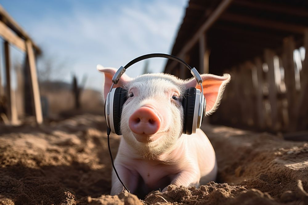 Pig headphones animal mammal. 