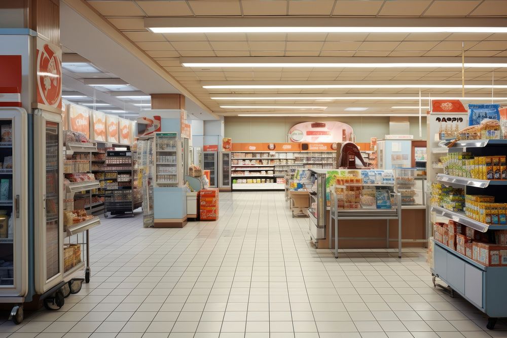 Supermarket architecture refrigerator consumerism. AI generated Image by rawpixel.