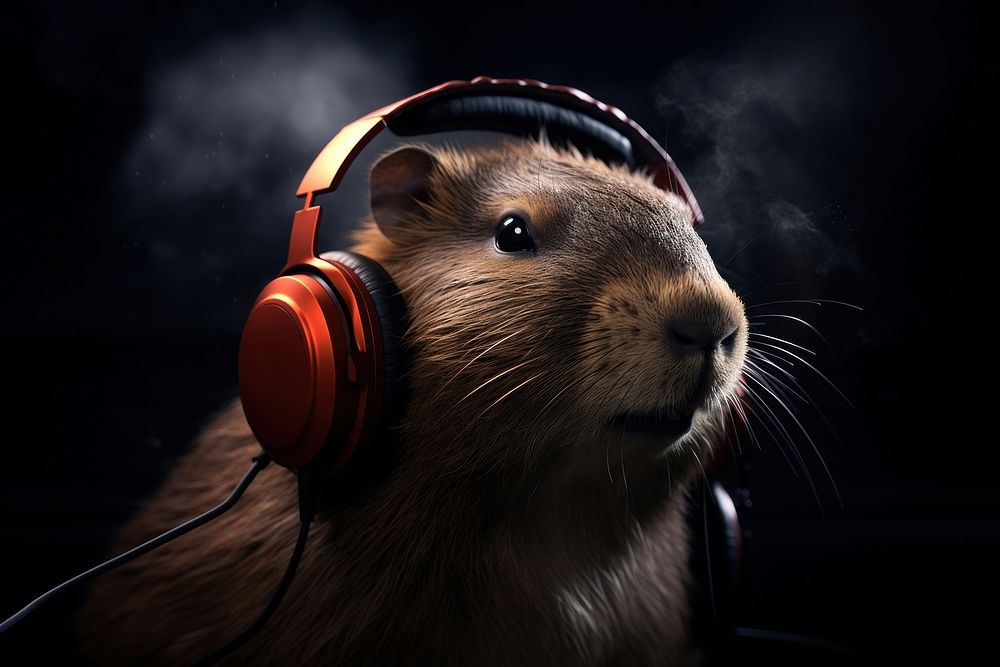 Headphones rodent mammal animal. AI generated Image by rawpixel.