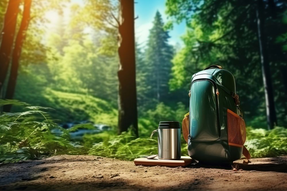 Woodland backpack forest tranquility. AI generated Image by rawpixel.