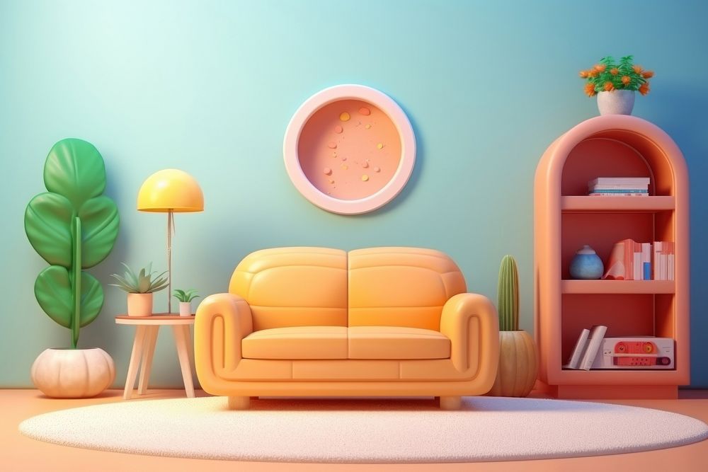 Room architecture furniture cartoon. AI generated Image by rawpixel.