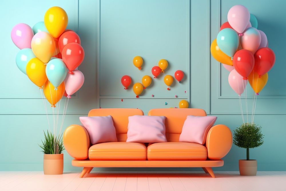 Furniture birthday balloon party. AI generated Image by rawpixel.