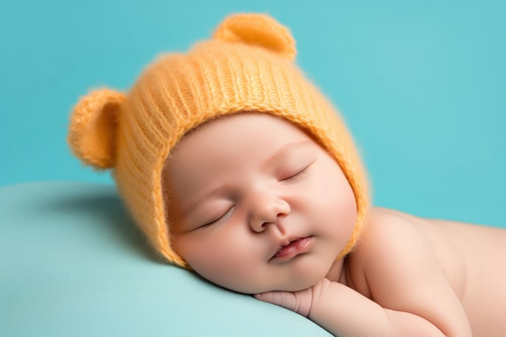 Sleeping newborn baby photo. 