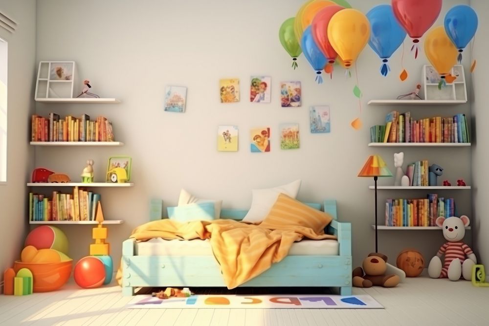 Bedroom furniture balloon cartoon. 