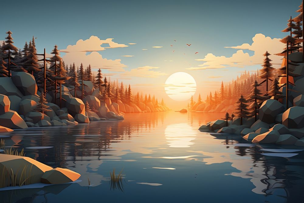 Lake landscape sunlight outdoors. AI generated Image by rawpixel.