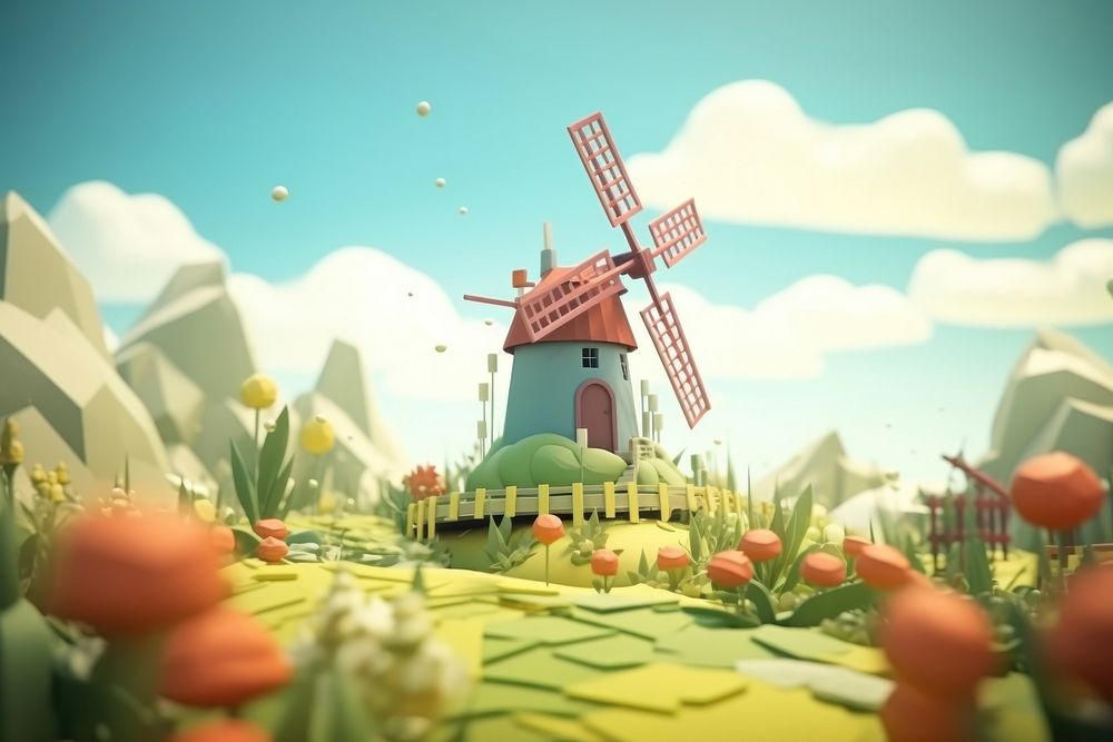 Windmill outdoors cartoon agriculture. AI generated Image by rawpixel.